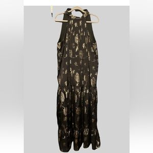 Express Gold & Black Floral Embroidered Halter Maxi Dress | Worn Once